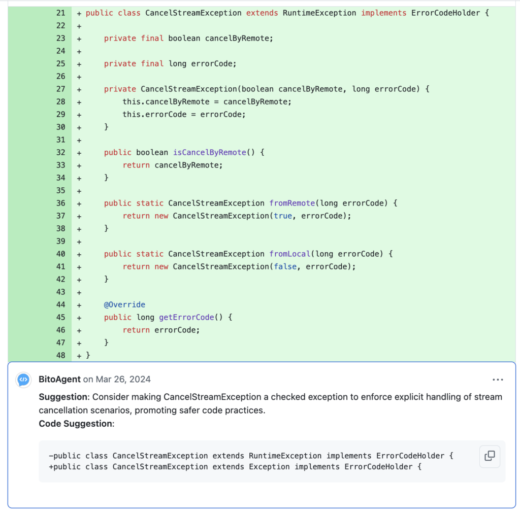 Bito AI-code review Apache Dubbo snapshot